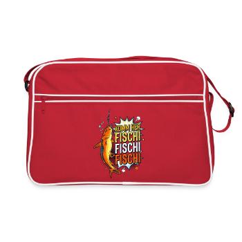 Komm Her Fischi Comic Fisch Angler - Retro Tasche - Rot/Weiß - Vorne