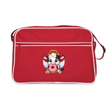 Niedliche Kuh Engel mit Flügeln und Donut  - Retro Tasche - Rot/Weiß - Vorne