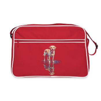 Labrador Retriever mit Wasserreflexion - Retro Tasche - Rot/Weiß - Vorne