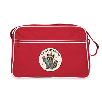 Waschbär mit Schultüte Einhorn - Retro Tasche - Rot/Weiß - Vorne