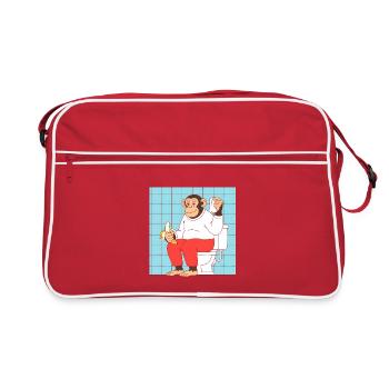 Affe auf Toilette mit Banane - Retro Tasche - Rot/Weiß - Vorne