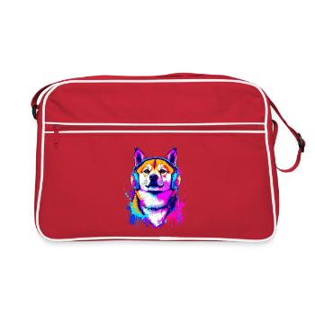 Shiba Inu avec des écouteurs - Sac Retro - rouge/blanc - Devant