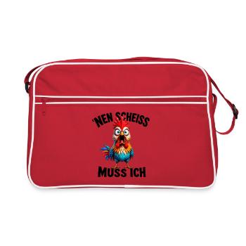 'Nen Scheiss muss ich Lustiger Hahn Frecher Spruch - Retro Tasche - Rot/Weiß - Vorne