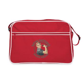 Retro Powerfrau Batterien Go Green Gurke - Retro Tasche - Rot/Weiß - Vorne