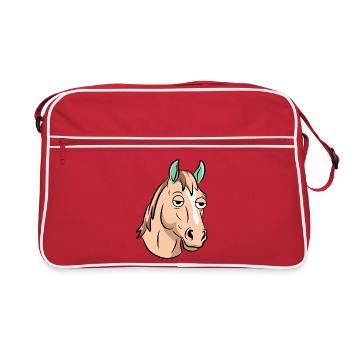 Visage de dessin animé de cheval endormi - Sac Retro - rouge/blanc - Devant