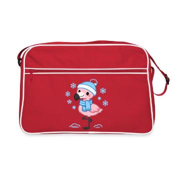 Winter Flamingo mit Schal - Retro Tasche - Rot/Weiß - Vorne