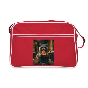 Raccoon with pizza and sunglasses - Retro Bag - red/white - Front