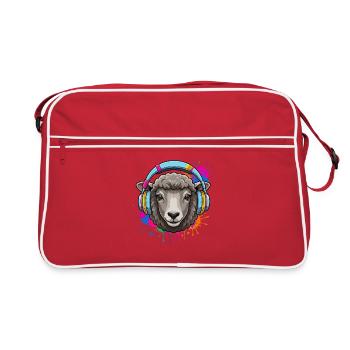 Schaf mit Kopfhörer-Design im Neon-Splash - Retro Tasche - Rot/Weiß - Vorne
