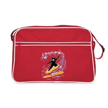 Motivational pixel art with a surfing cat - Retro Bag - red/white - Front