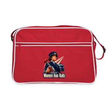 Conductrice de train, femmes qui courent les rails, jeu de mots avec billets de lanterne - Sac Retro - rouge/blanc - Devant