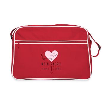 Mein Dackel meine Familie Design - Retro Tasche - Rot/Weiß - Vorne