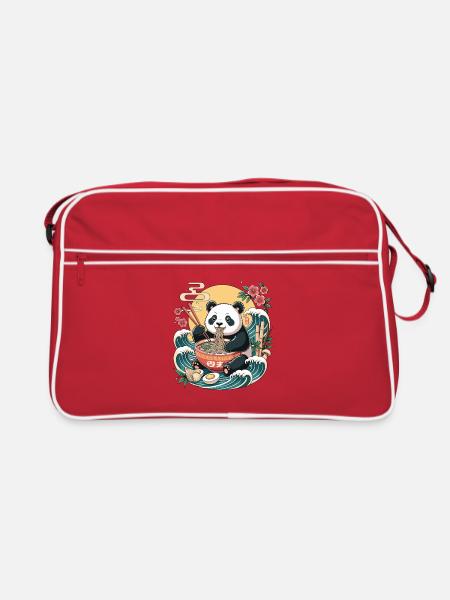 Kawaii Panda Ramen Ozeanwellen Bowl Japanisch - Retro Tasche - Rot/Weiß - Vorne