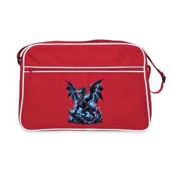 Brüllender blauer Drache - Retro Tasche - Rot/Weiß - Vorne