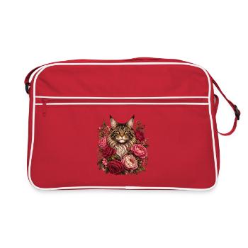 Chat dans une couronne de fleurs - Sac Retro - rouge/blanc - Devant