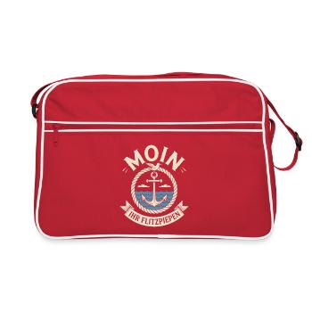 Moin Ihr Flitzpiepen Norddeutsch Hamburg Büro Moin - Retro Tasche - Rot/Weiß - Vorne