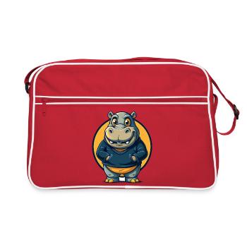 Mascotte Hippo Kawaii Personnage de dessin animé Logo clipart - Sac Retro - rouge/blanc - Devant