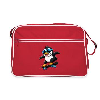 Cool Penguin Skateboarder Comic Décalé - Sac Retro - rouge/blanc - Devant