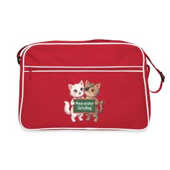 Mein erster Schultag Katzenduo - Retro Tasche - Rot/Weiß - Vorne