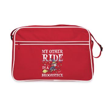 My Other Ride Is A Broomstick Witch On Broom - Retro Bag - red/white - Front