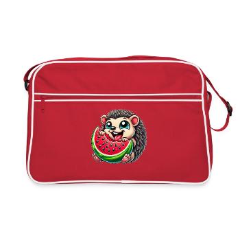 Un hérisson mignon mangeant de la pastèque fruit d’été - Sac Retro - rouge/blanc - Devant