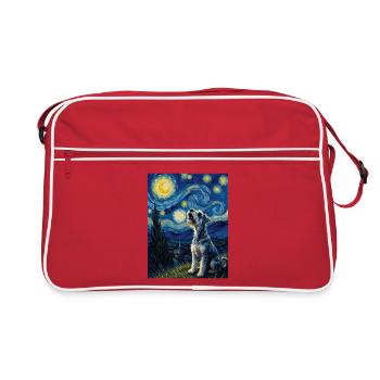 Starry Night Schnauzer Art Parody Portrait - Retro Bag - red/white - Front