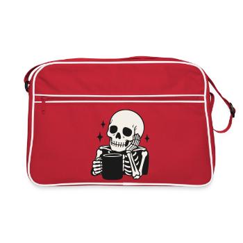 Illustration drôle d’un squelette tenant une tasse à café - Sac Retro - rouge/blanc - Devant