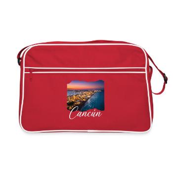 Cancún Sonnenuntergang Küstenlinie - Retro Tasche - Rot/Weiß - Vorne
