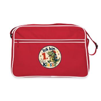 Ich bin 1. Klasse Dino - Retro Tasche - Rot/Weiß - Vorne