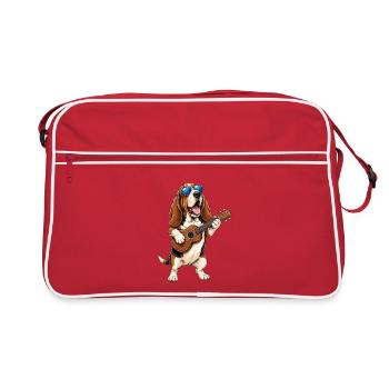 Basset Hound jouant de la guitare - Papa chien de musique - Sac Retro - rouge/blanc - Devant
