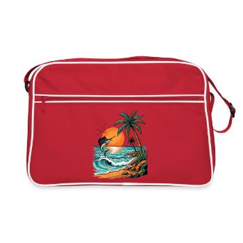 Sonnenuntergang Insel mit Palmen und Meer Strand - Retro Tasche - Rot/Weiß - Vorne