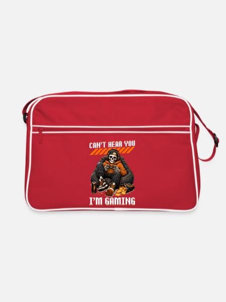 Skeleton Gamer Gaming Halloween - Retro Tasche - Rot/Weiß