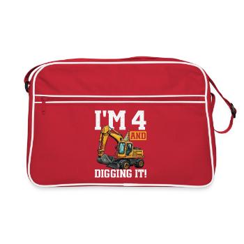 4 ans et conception d’anniversaire d’excavatrice Digs - Sac Retro - rouge/blanc - Devant