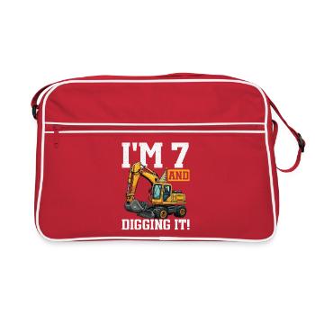 7 ans et conception d’anniversaire d’excavatrice de Digs - Sac Retro - rouge/blanc - Devant
