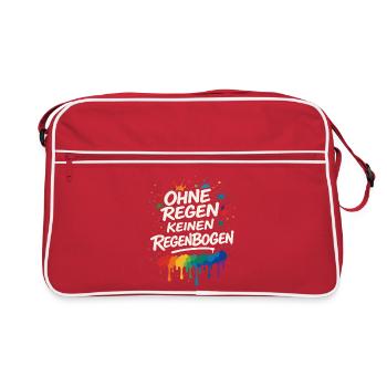Ohne Regen keinen Regenbogen – Mutmacher - Retro Tasche - Rot/Weiß - Vorne