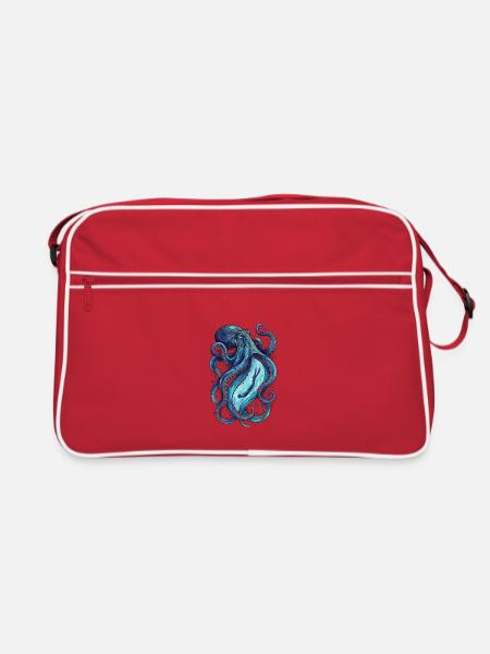 Oceanic Adventure: Octopus Dive Art - Retro Tasche - Rot/Weiß