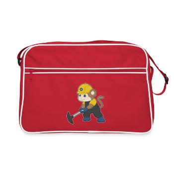Affe Bergarbeiter Spitzhacke Bergbau - Retro Tasche - Rot/Weiß - Vorne