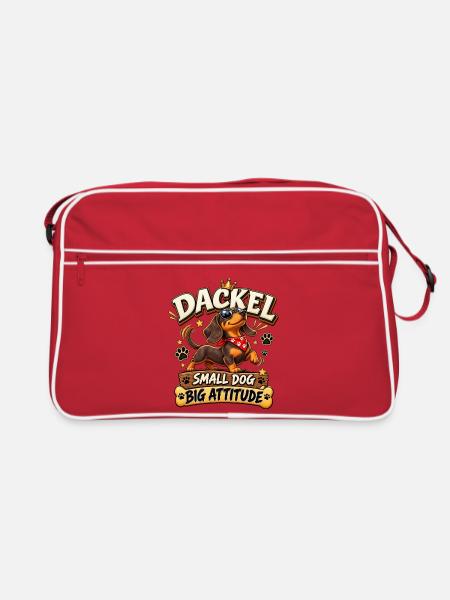 Dackel König – Kleine Pfote, Große Attitüde - Retro Tasche - Rot/Weiß