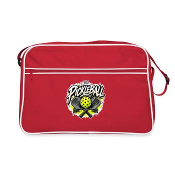 Pickleball Neon Yellow Splatter Crowned Script Art - Retro Tasche - Rot/Weiß - Vorne