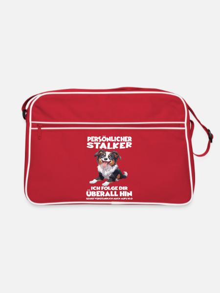 Persönlicher Stalker Border Collie Hundehalter  - Retro Tasche - Rot/Weiß