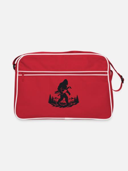 Bigfoot hält Kanada-Gäns-Silhouetten-Design - Retro Tasche - Rot/Weiß