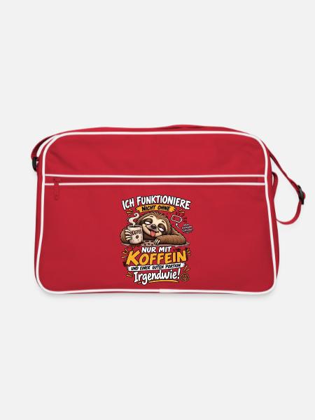 Müdes Faultier im Koffeinmodus - Retro Tasche - Rot/Weiß