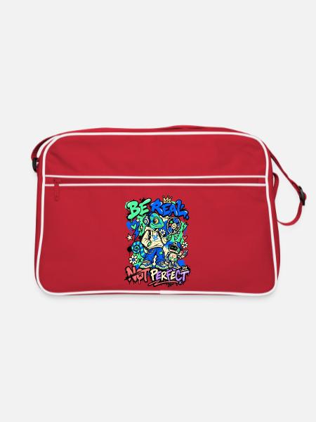 Sei echt, nicht perfekt - Retro Tasche - Rot/Weiß