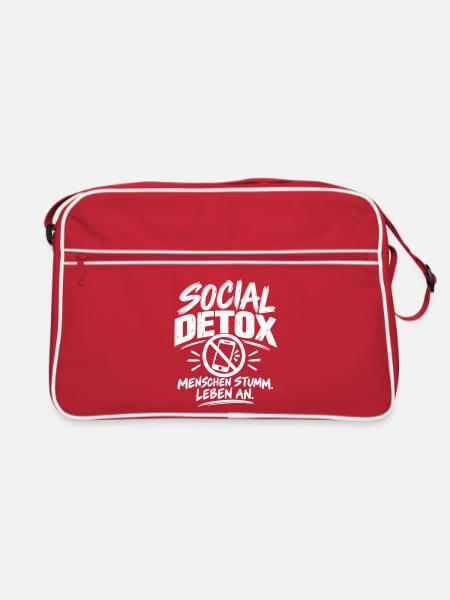 Social Detox – Menschen stumm. Leben an. - Retro Tasche - Rot/Weiß