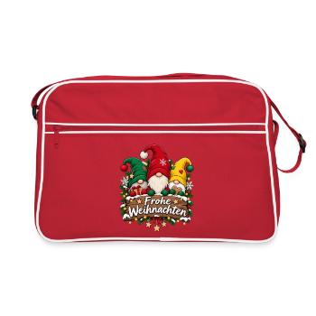 Frohe Weihnachten – Lustige Weihnachtswichtel - Retro Tasche - Rot/Weiß - Vorne