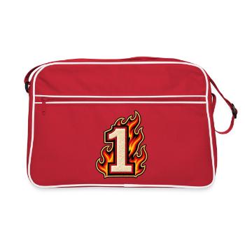 Zahl 1 im Flammen Patch-Look  - Retro Tasche - Rot/Weiß - Vorne