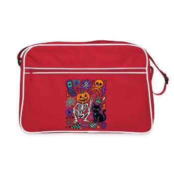 Y2K Gruseliges Halloween-Kürbisskelett - Retro Tasche - Rot/Weiß - Vorne