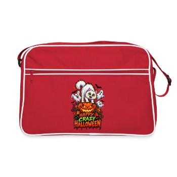 Happy Crazy Halloween Cat – Spooky Pumpkin  - Retro Tasche - Rot/Weiß - Vorne