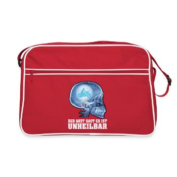 Motorrad Biker Unheilbar Lustiger Spruch Geschenk - Retro Tasche - Rot/Weiß - Vorne