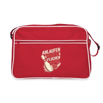 Bowling Anlaufen Werfen Fluchen Nochmal Spruch - Retro Tasche - Rot/Weiß - Vorne