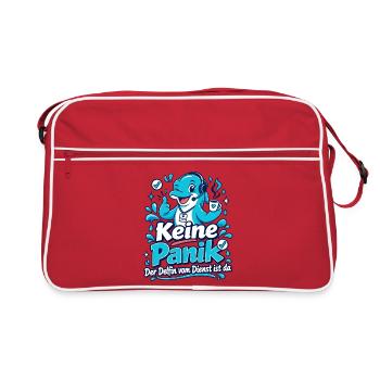 Keine Panik – Der Delfin vom Dienst ist da - Retro Tasche - Rot/Weiß - Vorne